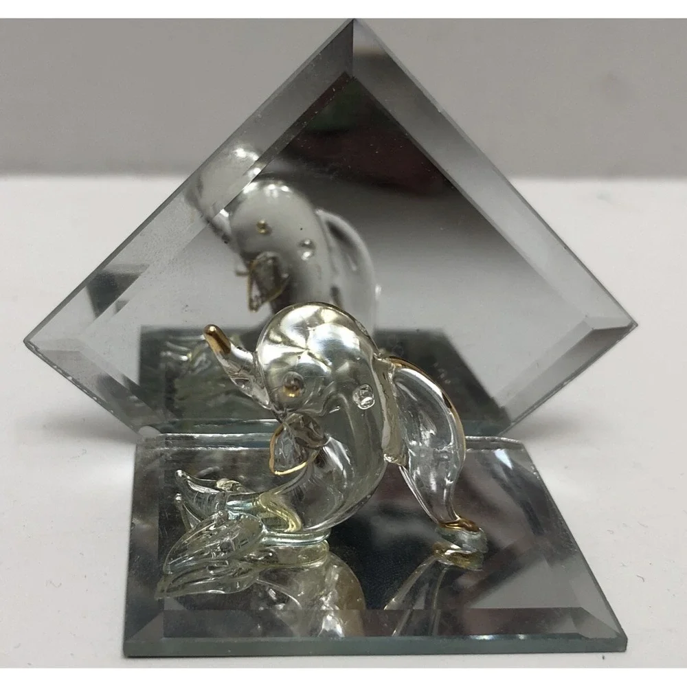 Glass Animal‎ With Mirror Dolphin Mini Figure Clear/Gold 1.5x3